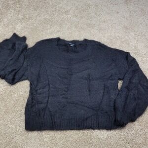 American Eagle Womens Black Fuzzy Eyelash Knit Pullover Sweater Size M Relaxed